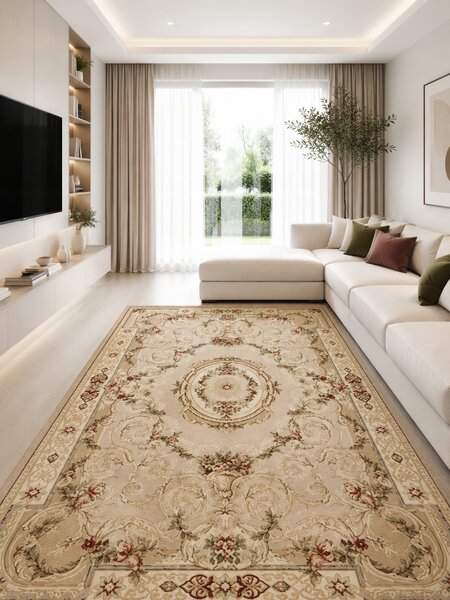 Covor Lotos 15002-110, Marime 50 x 80 cm, Bej, Crem, Inaltime Fir 8 mm, Antialergic, Polipropilena, Living, Dormitor, Sufragerie, Birou 50 x 80