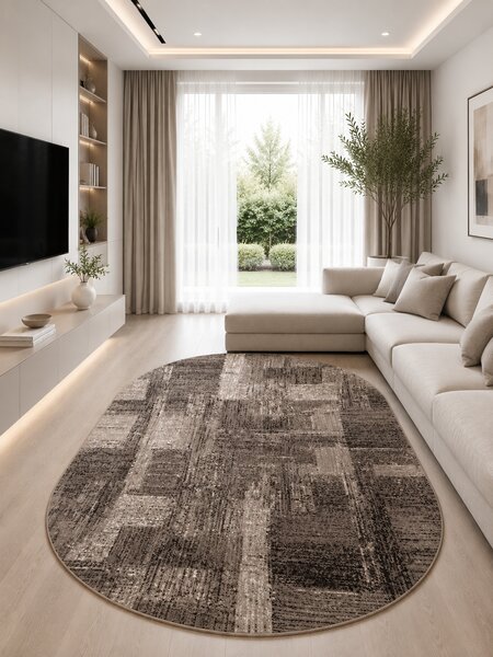 Covor Oval Mira 24007-120, Marime 50 x 80 cm, Maro, Inaltime Fir 6,5 mm, Antialergic, Polipropilena, Living, Dormitor, Sufragerie, Birou 50 x 80