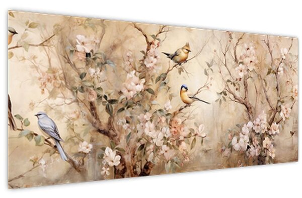 Tablou - Pictură de păsări de epocă II. (120x50 cm)