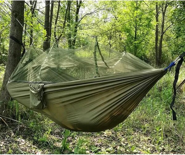 Hamac gradina, plasa protectie insecte, nailon impermeabil, 260 x 140 cm, verde