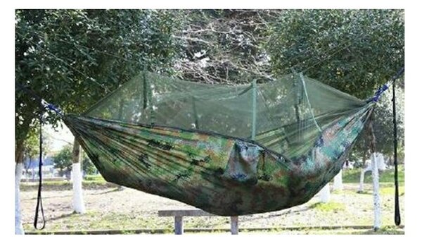 Hamac cu plasa de tantari, sarcina maxima 200 kg, material impermeabil, 260 x 140 cm, negru