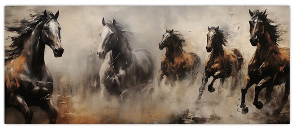 Tablou - Pictură în ulei de cai (120x50 cm)