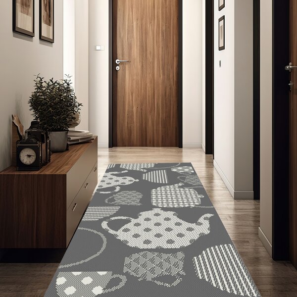 Covor Bucatarie Tip Iuta, Flex 19056-80, Marime 75 x 200 cm, Gri, Antiderapant, Antialergic, Polipropilena, Terasa, Balcon, Sufragerie 75 x 200