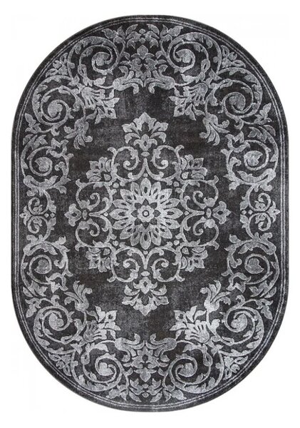 Covor Oval Mira 24016-196, Marime 50 x 80 cm, Gri, Inaltime Fir 6 mm, Antialergic, Polipropilena, Living, Dormitor, Sufragerie, Birou 50 x 80