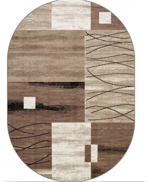 Covor Oval Luna 1805-12, Marime 50 x 80 cm, Bej, Maro, Inaltime Fir 6 mm, Antialergic, Polipropilena, Living, Dormitor, Sufragerie, Birou 50 x 80