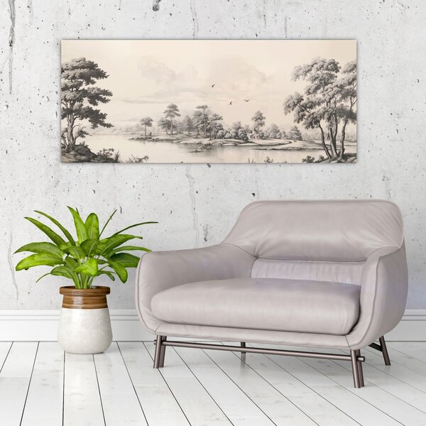 Tablou - Vintage peisaj desen peisaj (120x50 cm)