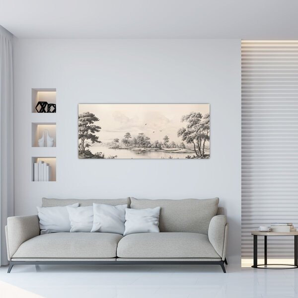 Tablou - Vintage peisaj desen peisaj (120x50 cm)