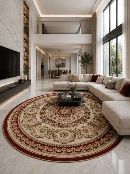 Covor Rotund Lotos 539-120, Marime 80 x 80 cm, Rosu, Inaltime Fir 8 mm, Antialergic, Polipropilena, Living, Dormitor, Sufragerie, Birou 80 x 80