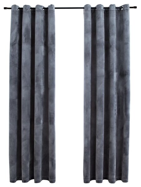 Draperii opace cu inele, 2 buc., antracit, 140x225 cm, catifea