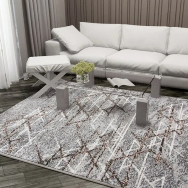 Covor Mira 24032-196, Marime 60 x 110 cm, Gri, Inaltime Fir 6 mm, Antialgic, Polipropilena, Living, Dormitor 60 x 110