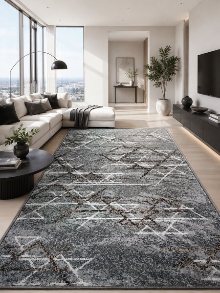 Covor Mira 24032-196, Marime 60 x 110 cm, Gri, Inaltime Fir 6 mm, Antialgic, Polipropilena, Living, Dormitor 60 x 110