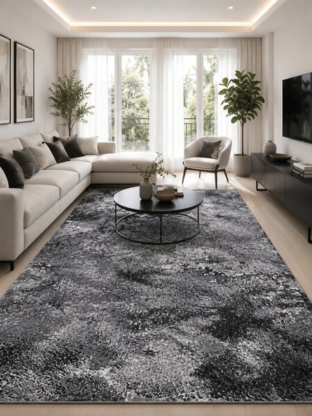 Covor Mira 24137-162, Marime 50 x 80 cm, Gri, Inaltime Fir 6 mm, Antialergic, Polipropilena, Living, Dormitor, Sufragerie, Birou 50 x 80