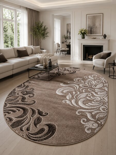 Covor Oval Mira 24031-234, Marime 60 x 110 cm, Maro, Inaltime Fir 6 mm, Antialergic, Polipropilena, Living, Dormitor, Sufragerie, Birou 60 x 110