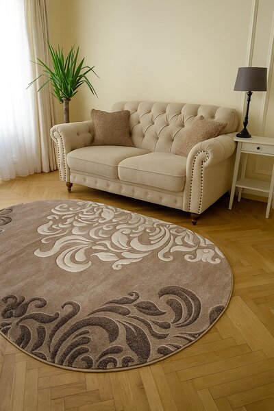 Covor Oval Mira 24031-234, Marime 60 x 110 cm, Maro, Inaltime Fir 6 mm, Antialergic, Polipropilena, Living, Dormitor, Sufragerie, Birou 60 x 110