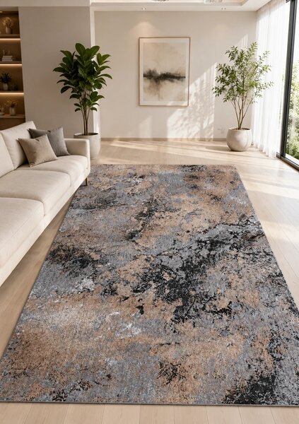 Covor Mira 24137-123, Marime 50 x 80 cm, Gri, Maro, Inaltime Fir 6 mm, Antialergic, Polipropilena, Living, Dormitor, Sufragerie, Birou 50 x 80