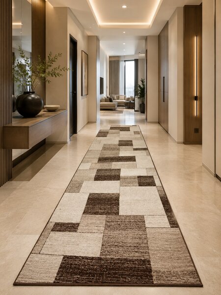 Covor Mira 24143-140 Marime 80 x 150 cm, Bej, Maro, Inaltime Fir 6 mm, Antialergic, Polipropilena, Living, Dormitor, Sufragerie, Birou 80 x 150