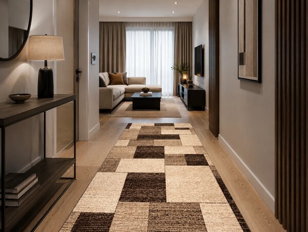 Covor Mira 24143-140 Marime 80 x 150 cm, Bej, Maro, Inaltime Fir 6 mm, Antialergic, Polipropilena, Living, Dormitor, Sufragerie, Birou 80 x 150