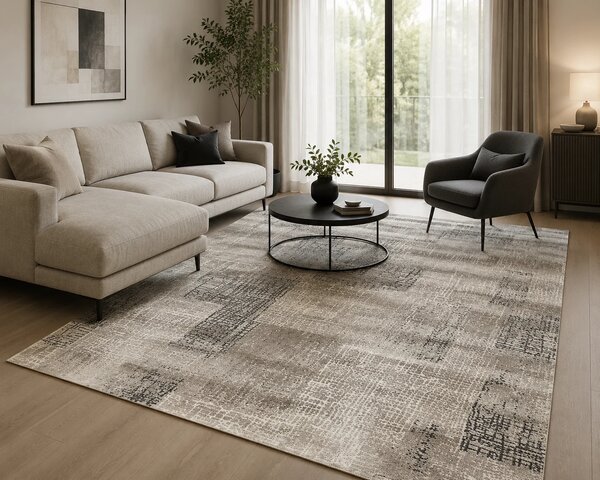 Covor Anny 33046-160, Marime 58 x 110 cm, Bej Gri, Inaltime Fir 7 mm, Antialergic, Polipropilena, Living, Dormitor, Sufragerie, Birou 58 x 110