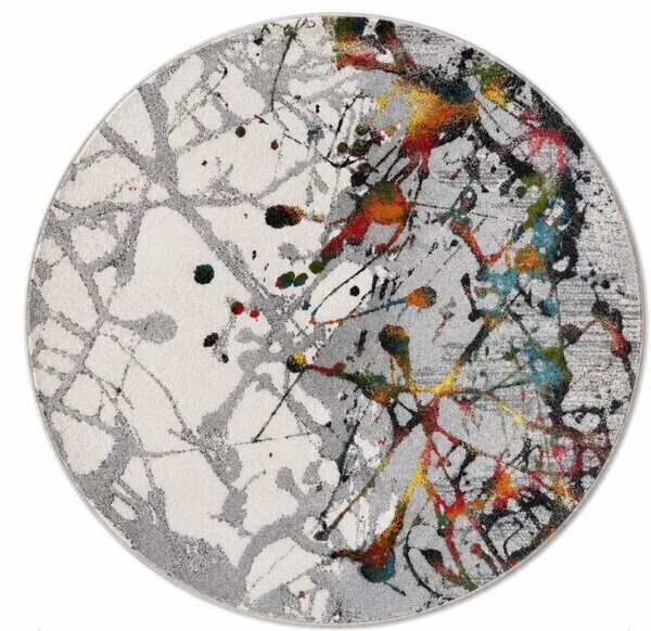 Covor Rotund Abstract 11187-190, Marime 100 x 100 cm, Gri, Inaltime Fir 9 mm, Antialergic, Polipropilena, Living, Dormitor, Sufragerie, Birou 100 x