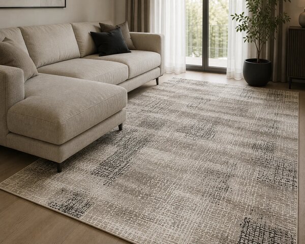 Covor Anny 33046-160, Marime 58 x 110 cm, Bej Gri, Inaltime Fir 7 mm, Antialergic, Polipropilena, Living, Dormitor, Sufragerie, Birou 58 x 110