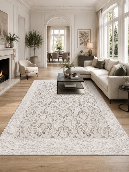 Covor Itea 42005-162, Marime 60 x 110 cm, Gri Bej, Inaltime Fir 10 mm, Antialergic, Polipropilena, Living, Dormitor 60 x 110