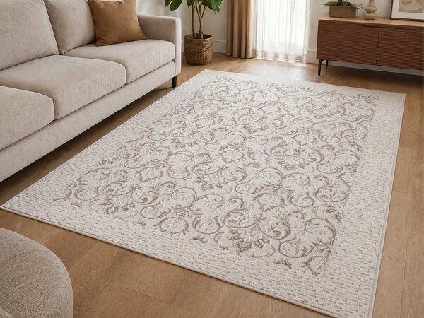 Covor Itea 42005-162, Marime 60 x 110 cm, Gri Bej, Inaltime Fir 10 mm, Antialergic, Polipropilena, Living, Dormitor 60 x 110