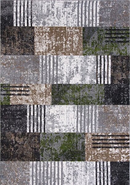 Covor Modern, Kolibri 11583-BG92, Mărime 50 x 80 cm , Gri, Maro, Verde, Inaltime Fir 9 mm, Antialergic, Polipropilena, Living, Dormitor, Hol 50 x 80