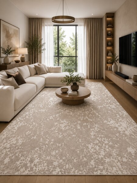 Covor Itea 42003-102, Marime 95 x 200 cm, Bej, Inaltime Fir 10 mm, Antialergic, Polipropilena, Living, Dormitor 95 x 200