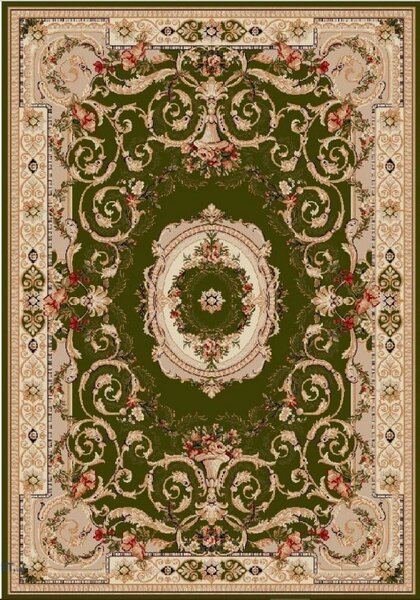 Covor Lotos 15002-310, Marime 50 x 80 cm, Verde, Crem, Inaltime Fir 8 mm, Antialergic, Polipropilena, Living, Dormitor, Sufragerie, Birou 50 x 80
