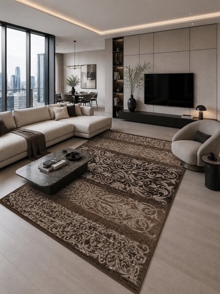 Covor Luna 1803-12, Marime 50 x 80 cm, Maro, Inaltime Fir 6 mm, Antialergic, Polipropilena, Living, Dormitor, Sufragerie, Birou 50 x 80