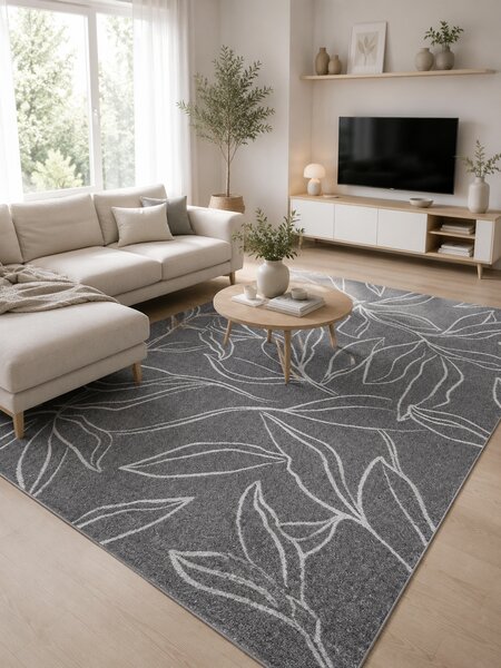 Covor Fayno 7102-610, Antiderapant, Marime 160 x 230 cm, Gri, Înălțime Fir 8 mm, Antialergic, Polipropilenă, Living, Dormitor, Sufragerie 160 x 230