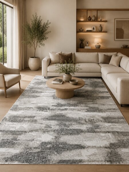Covor Elma 002-106, Marime 80 x 150 cm, Bej, Gri, Inaltime Fir 6.5 mm, Antialergic, Polipropilena, Living, Dormitor, Sufragerie, Birou 80 x 150