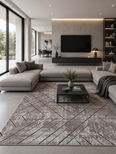 Covor Mira 24135-120, Inaltime Fir 6 mm, Marime 50 x 80 cm, Maro, Antialergic, Polipropilena, Living, Dormitor, Coridor, Hol 50 x 80