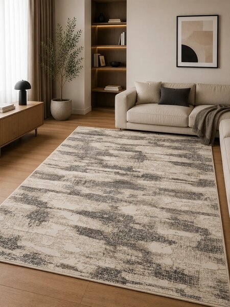 Covor Elma 002-106, Marime 80 x 150 cm, Bej, Gri, Inaltime Fir 6.5 mm, Antialergic, Polipropilena, Living, Dormitor, Sufragerie, Birou 80 x 150