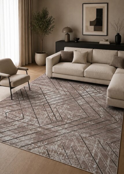 Covor Mira 24135-120, Inaltime Fir 6 mm, Marime 50 x 80 cm, Maro, Antialergic, Polipropilena, Living, Dormitor, Coridor, Hol 50 x 80