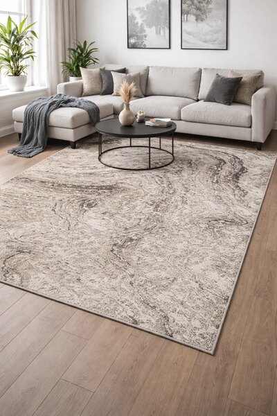 Covor Elma 007-106, Marime 80 x 150 cm, Bej, Gri, Inaltime Fir 6.5 mm, Antialergic, Polipropilena, Living, Dormitor, Sufragerie, Birou 80 x 150