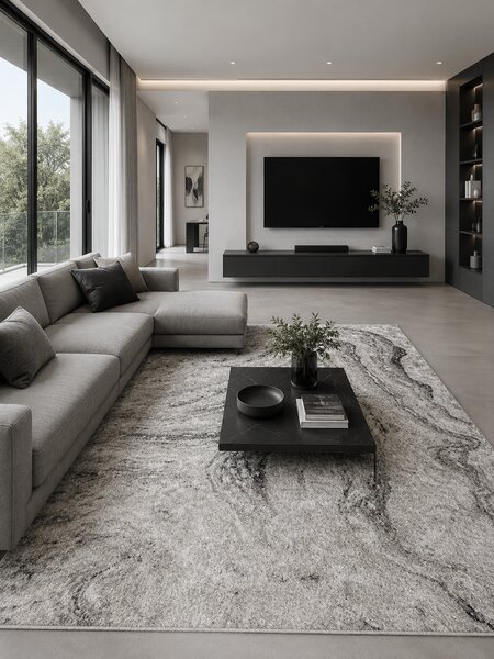 Covor Elma 007-106, Marime 80 x 150 cm, Bej, Gri, Inaltime Fir 6.5 mm, Antialergic, Polipropilena, Living, Dormitor, Sufragerie, Birou 80 x 150