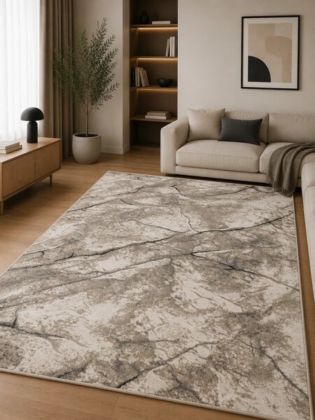 Covor Elma 005-106, Marime 80 x 150 cm, Bej, Gri, Inaltime Fir 6.5 mm, Antialergic, Polipropilena, Living, Dormitor, Sufragerie, Birou 80 x 150