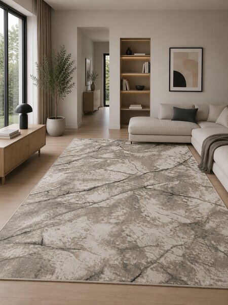 Covor Elma 005-106, Marime 80 x 150 cm, Bej, Gri, Inaltime Fir 6.5 mm, Antialergic, Polipropilena, Living, Dormitor, Sufragerie, Birou 80 x 150