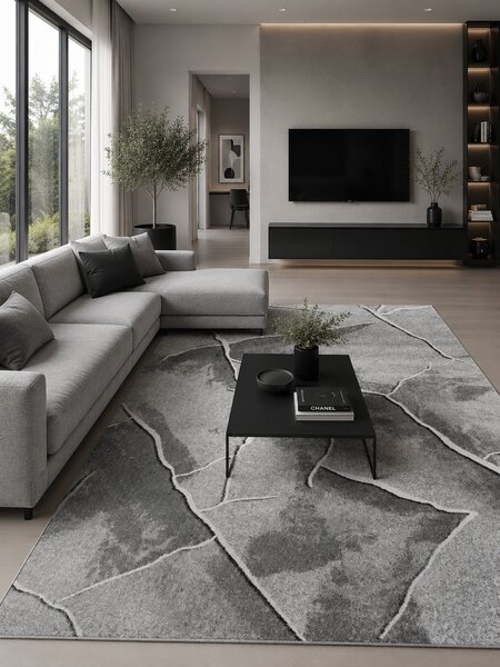 Covor Elma 003-106, Marime 80 x 150 cm, Bej, Gri, Inaltime Fir 6.5 mm, Antialergic, Polipropilena, Living, Dormitor, Sufragerie, Birou 80 x 150