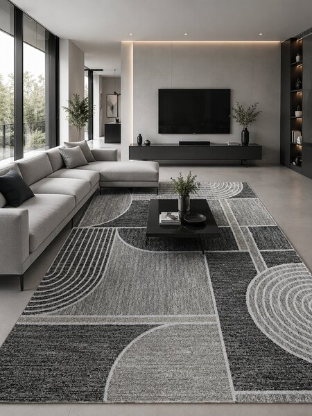 Covor Elma 009-106, Marime 80 x 150 cm, Bej, Gri, Inaltime Fir 6.5 mm, Antialergic, Polipropilena, Living, Dormitor, Sufragerie, Birou 80 x 150