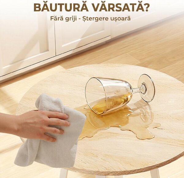 HOMCOM Masă Înaltă Rotundă cu Raft, Masă Modernă pentru Bucătărie sau Dining, PAL, Metal, Lemn Natural și Alb | Aosom Romania