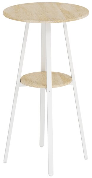 HOMCOM Masă Înaltă Rotundă cu Raft, Masă Modernă pentru Bucătărie sau Dining, PAL, Metal, Lemn Natural și Alb | Aosom Romania