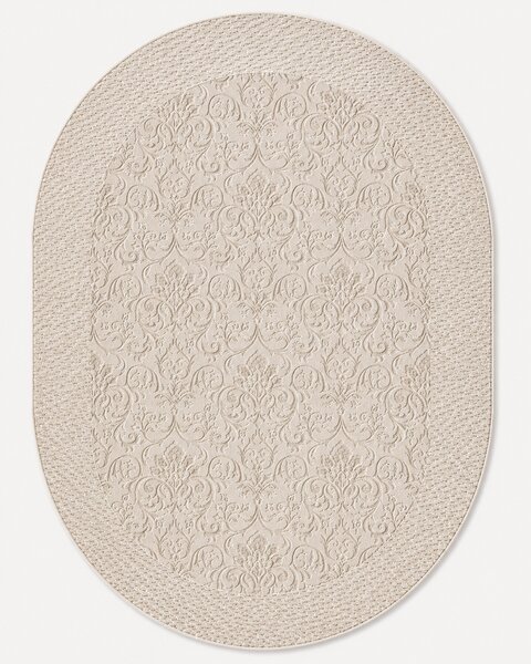 Covor Oval Itea 42005-116, Marime 60 x 110 cm, Bej, Inaltime Fir 10 mm, Antialergic, Polipropilena, Living, Dormitor 60 x 110