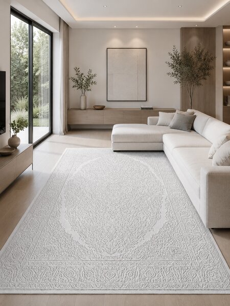 Covor Itea 42015-100, Marime 60 x 110 cm, Alb, Inaltime Fir 10 mm, Antialergic, Polipropilena, Living, Dormitor 60 x 110