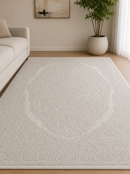 Covor Itea 42015-100, Marime 60 x 110 cm, Alb, Inaltime Fir 10 mm, Antialergic, Polipropilena, Living, Dormitor 60 x 110