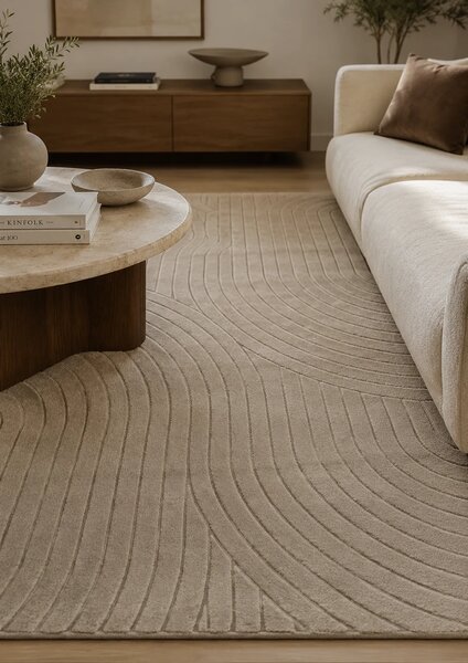 Covor Oksi 38025-202, Marime 60 x 110 cm, Bej, Inaltime Fir 6,5 mm, Antialergic, Polipropilena, Living, Dormitor, Hol 60 x 110