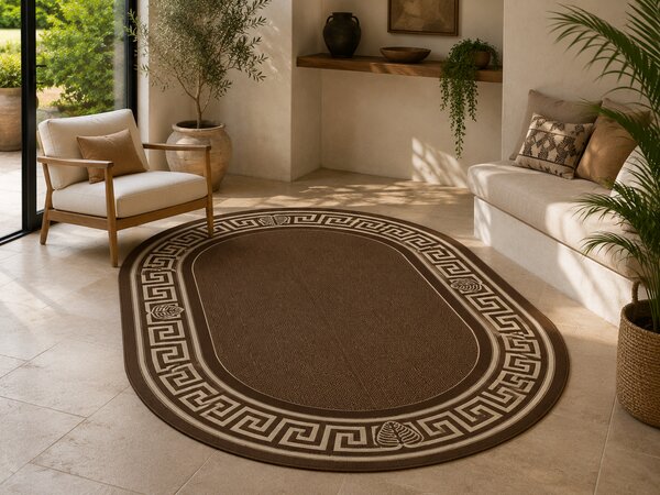 Covor Oval Bucatarie Tip Iuta, Natura 900-91, Marime 50 x 80 cm, Crem, Maro, Antialergic, Polipropilena, Living, Terasa, Sufragerie, Birou 50 x 80