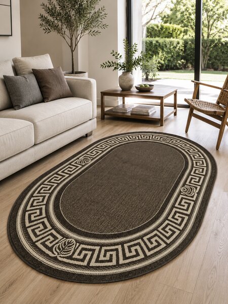 Covor Oval Bucatarie Tip Iuta, Natura 900-91, Marime 50 x 80 cm, Crem, Maro, Antialergic, Polipropilena, Living, Terasa, Sufragerie, Birou 50 x 80