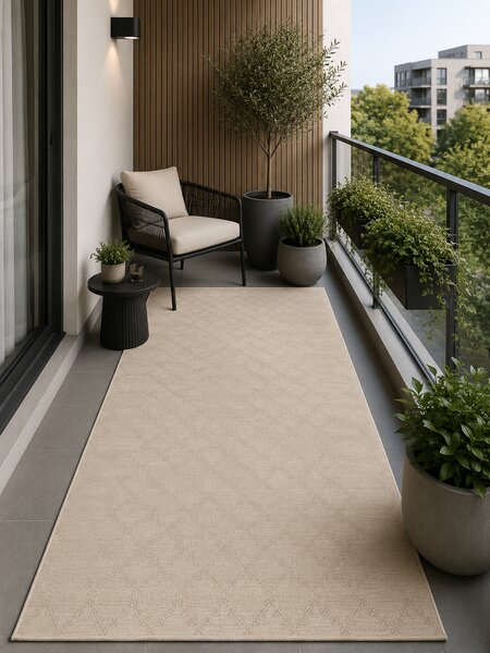 Covor Jersey Home A764 E511, Marime 100 x 200 cm, Bej, Fara fir, Tesatura plata, Antialergic, Polipropilena, Hidrofug,Bucatarie, Hol, Balcon,Terasa